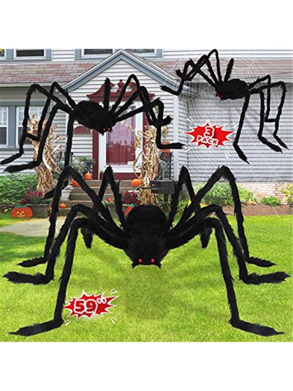 Halloween Giant Spider Decorations Outdoor: 3 Pack Realistic Spiders Props